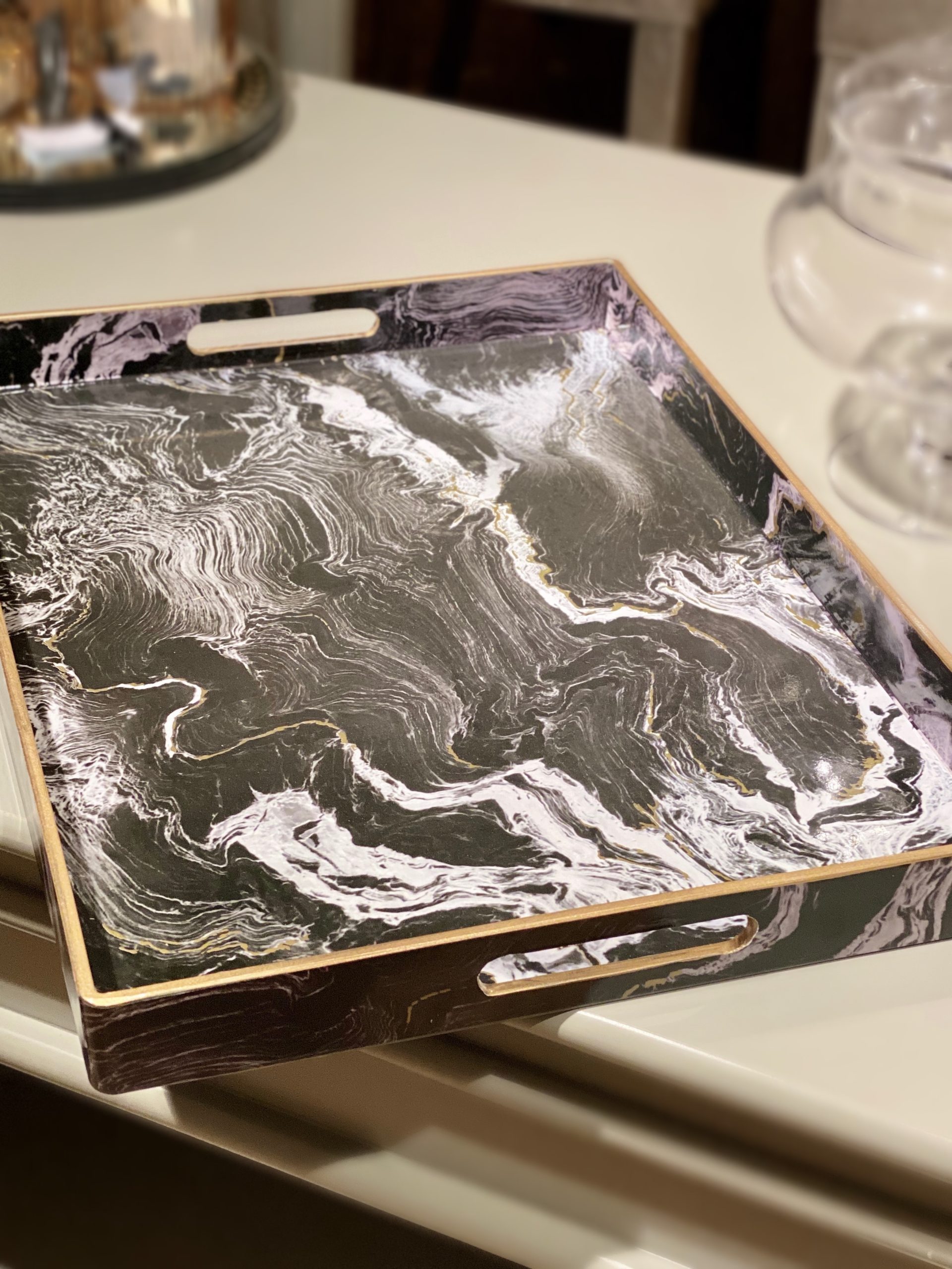 Black Marble Effect Large Tray
